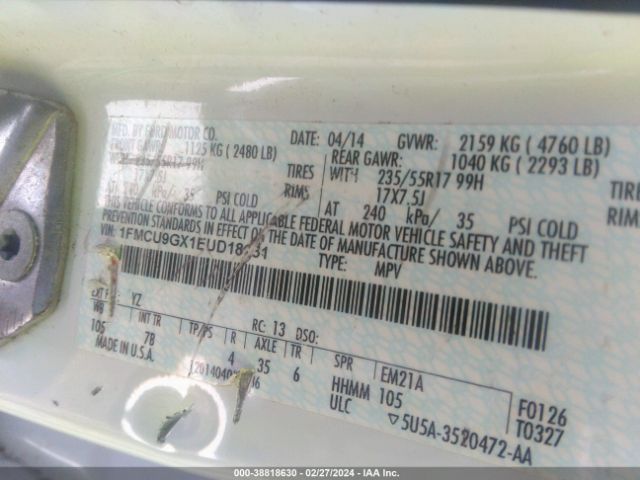 1FMCU9GX1EUD18231 Ford ESCAPE SE