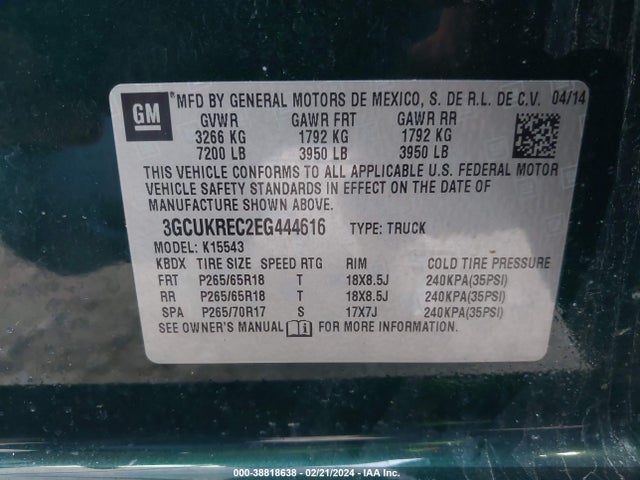 Chevrolet Silverado 1500 2lt 2014 3GCUKREC2EG444616 Image 9