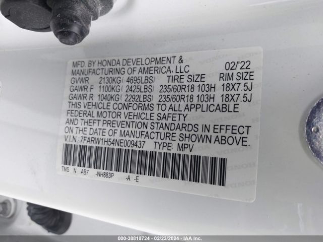 7FARW1H54NE009437 Honda Cr-v 2wd Ex