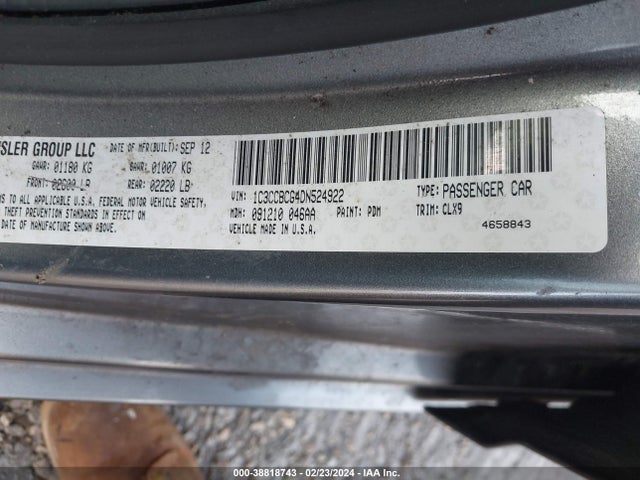 2013 CHRYSLER 200 LIMITED VIN: 1C3CCBCG4DN524922