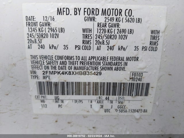 Ford Edge Titanium 2017 2FMPK4K8XHBB35429 Image 9