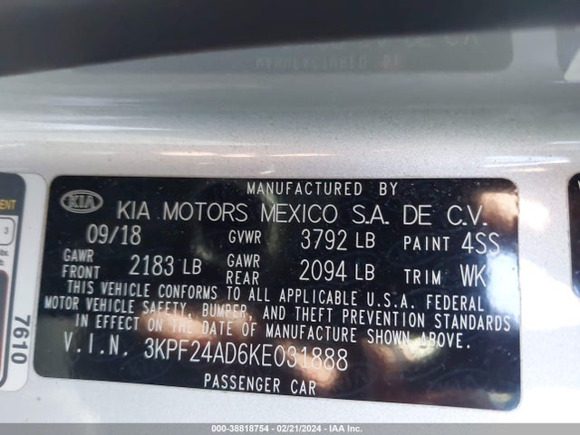 KIA Forte Lxs 2019 3KPF24AD6KE031888 Image 9