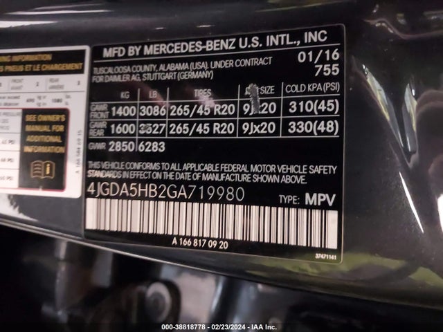 4JGDA5HB2GA719980 Mercedes-Benz Gle 350 4matic