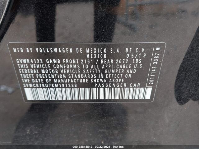 3VWCB7BU7KM197388 Volkswagen Jetta 1.4t R-line/1.4t S/1.4t Se
