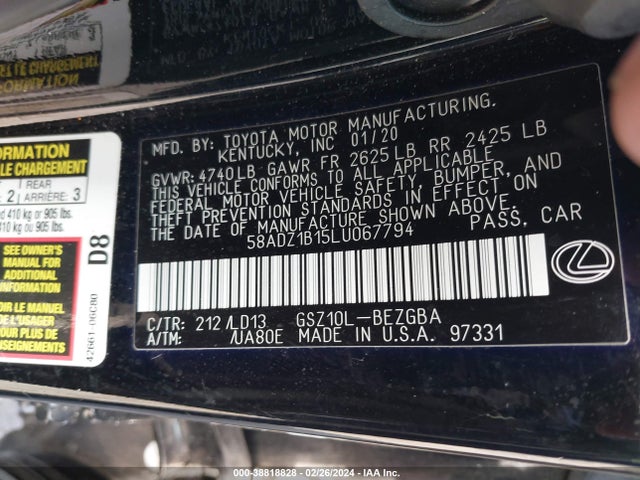Lexus ES 350 2020 58ADZ1B15LU067794 Image 9