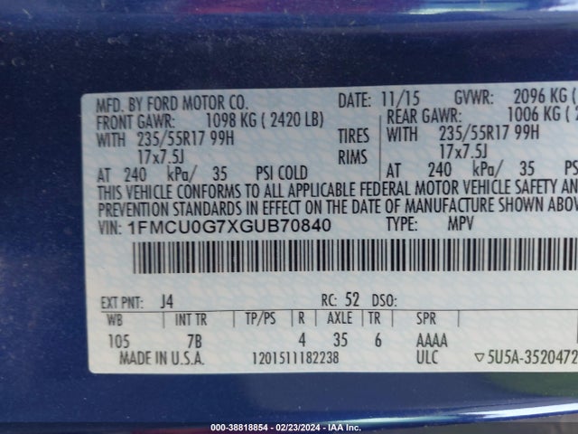 Ford ESCAPE SE 2016 1FMCU0G7XGUB70840 Image 9