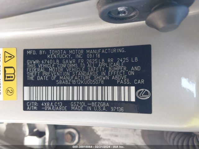 58ABZ1B12KU005078 Lexus Es 350 Ultra Luxury