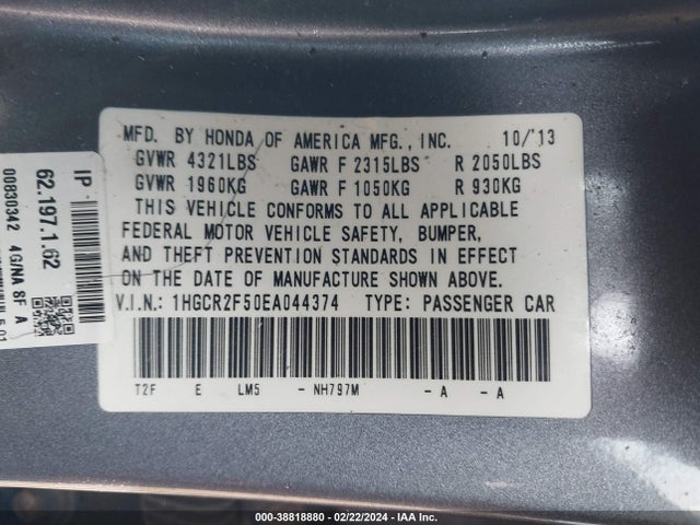 Honda Accord Sport 2014 1HGCR2F50EA044374 Image 9