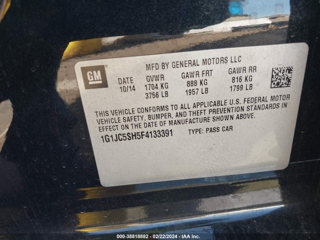 Chevrolet Sonic Lt Auto 2015 1G1JC5SH5F4133391 Image 9