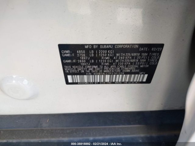 4S4BTALC7P3181338 Subaru Outback Onyx Edition