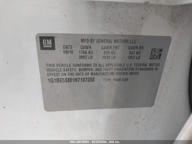 Chevrolet Cruze Lt Auto 2017 1G1BE5SM1H7107030 Image 9