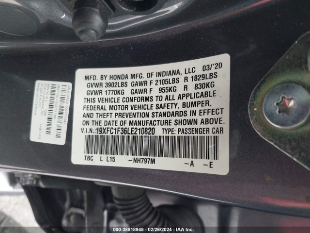 Honda CIVIC EX 2020 19XFC1F36LE210820 Image 9