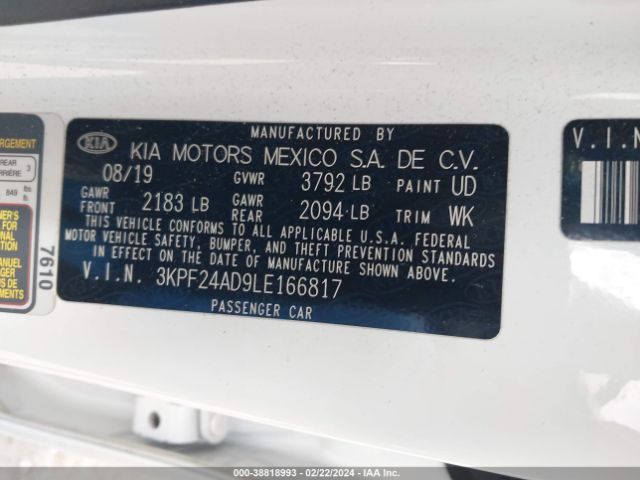 3KPF24AD9LE166817 KIA Forte Lxs