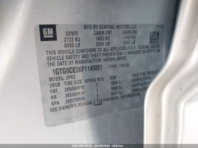 1GTG6CE3XF1149861 GMC CANYON SLT