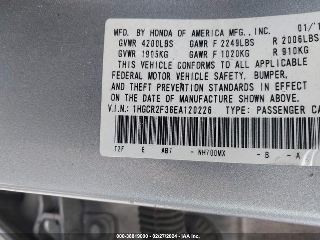 Honda ACCORD LX 2014 1HGCR2F36EA120226 Image 9