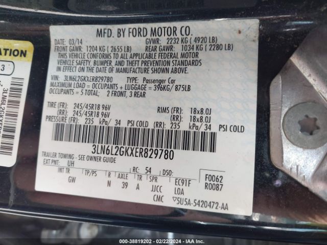 3LN6L2GKXER829780 Lincoln MKZ