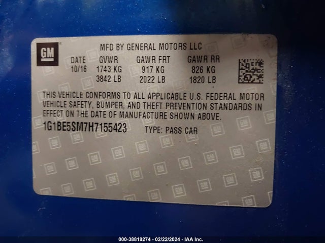 Chevrolet Cruze Lt Auto 2017 1G1BE5SM7H7155423 Image 9