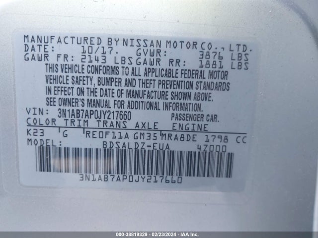 Nissan SENTRA SV 2018 3N1AB7AP0JY217660 Image 9