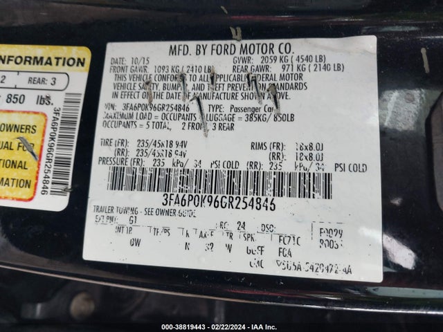 Ford Fusion Titanium 2016 3FA6P0K96GR254846 Image 9