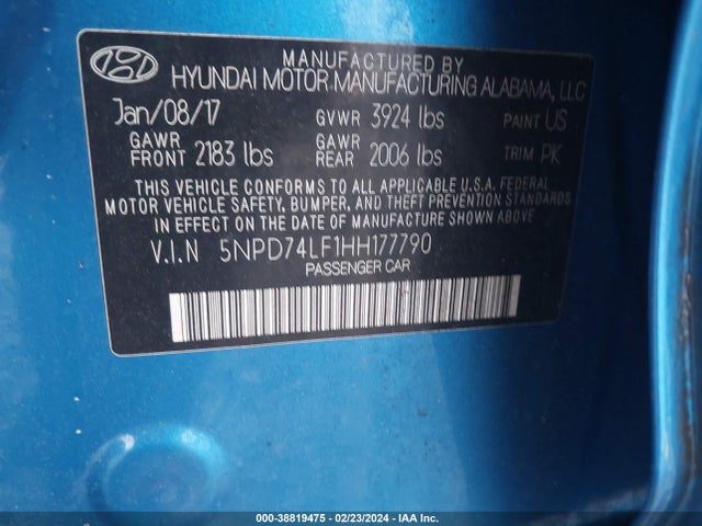 Hyundai ELANTRA SE 2017 5NPD74LF1HH177790 Image 9