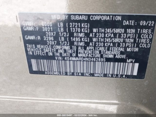 2022 SUBARU ASCENT 4S4WMARD4N3462895 Photo 8