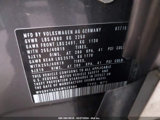 WVGBV7AX9GW525964 Volkswagen Tiguan Sel