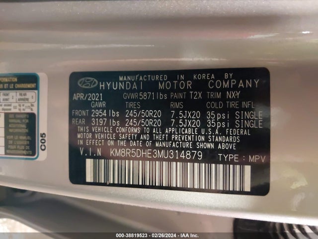 Hyundai Palisade Limited 2021 KM8R5DHE3MU314879 Image 9