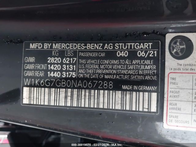 W1K6G7GB0NA067288 Mercedes-Benz S 580 4matic