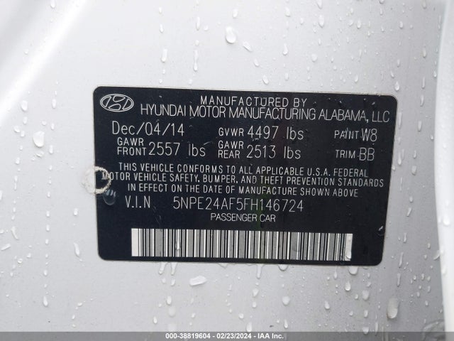 Hyundai SONATA SE 2015 5NPE24AF5FH146724 Image 9
