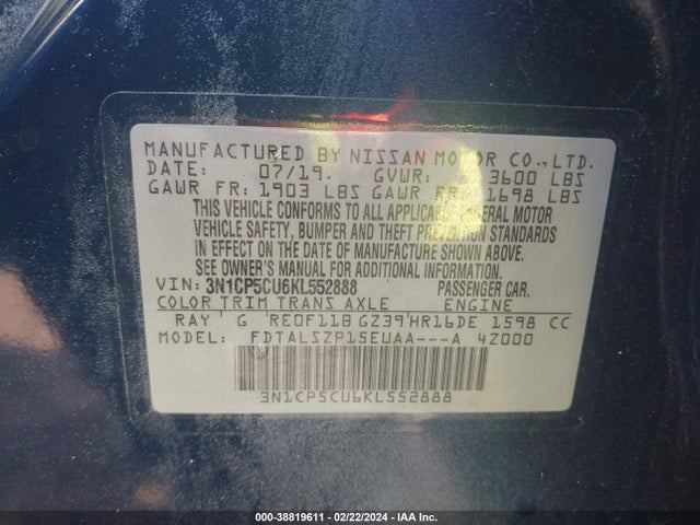 Nissan KICKS SV 2019 3N1CP5CU6KL552888 Image 9