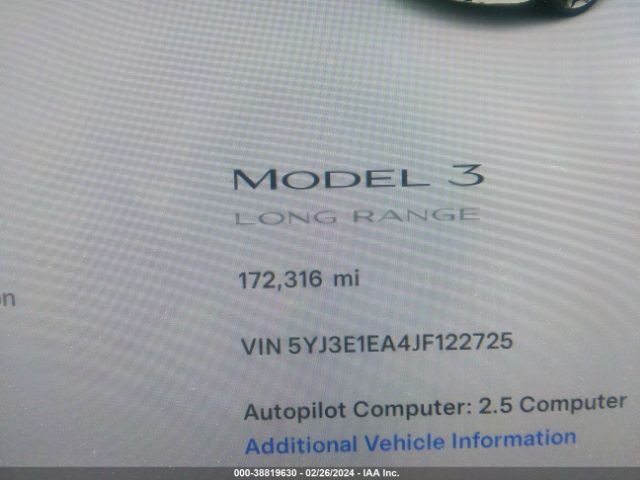 5YJ3E1EA4JF122725 Tesla Model 3 Long Range/mid Range