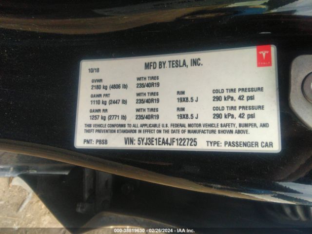 5YJ3E1EA4JF122725 Tesla Model 3 Long Range/mid Range