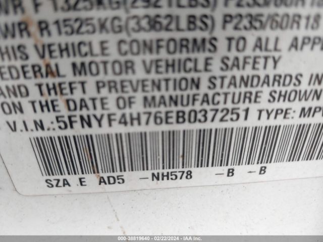 5FNYF4H76EB037251 Honda Pilot Ex-l