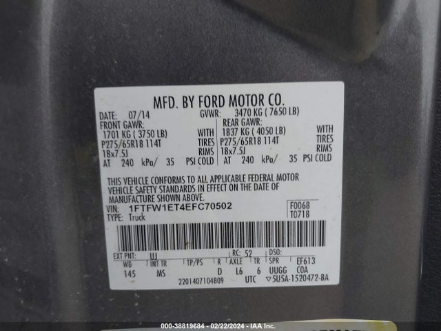 Ford F-150 Xlt 2014 1FTFW1ET4EFC70502 Image 9