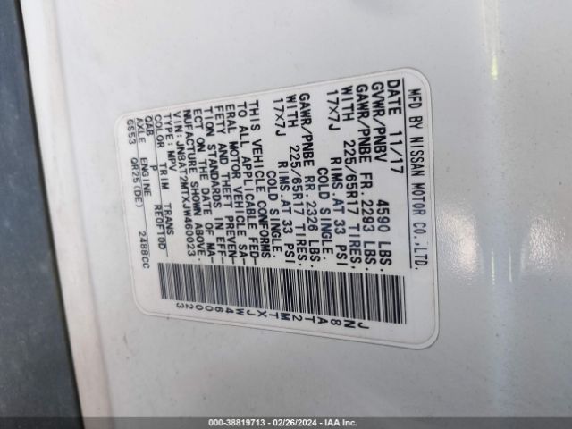 JN8AT2MTXJW460023 Nissan ROGUE SV