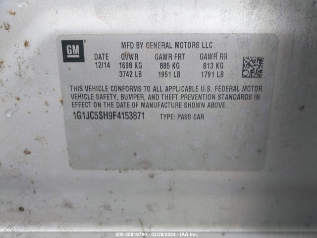 Chevrolet SONIC LT 2015 1G1JC5SH9F4153871 Image 9