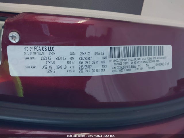 Chrysler Pacifica Touring 2020 2C4RC1FG9LR185328 Image 9