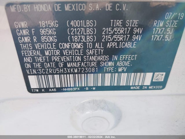 Honda HR-V LX 2019 3CZRU5H3XKM723081 Image 9