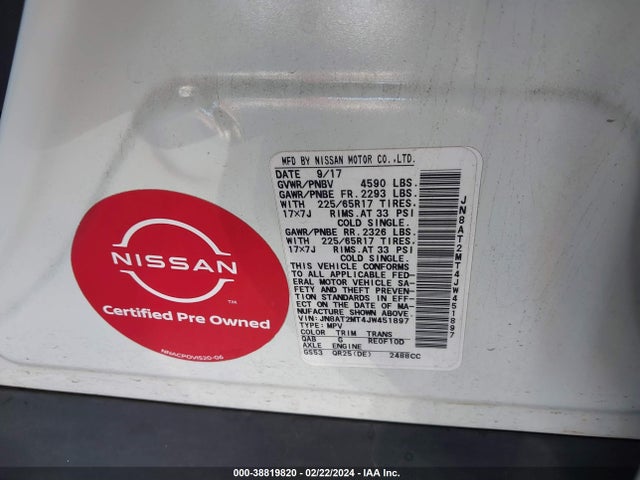 Nissan ROGUE SV 2018 JN8AT2MT4JW451897 Image 9