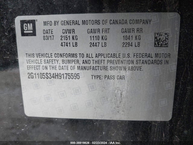 Chevrolet IMPALA 1LT 2017 2G1105S34H9175595 Image 9