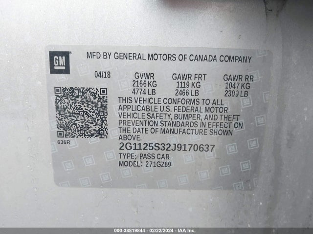 Chevrolet IMPALA 2LZ 2018 2G1125S32J9170637 Image 9