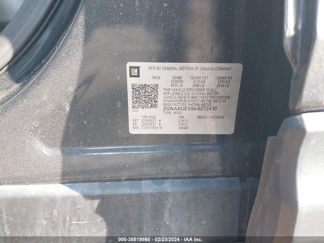 Chevrolet EQUINOX LT 2019 2GNAXUEV5K6272430 Image 9
