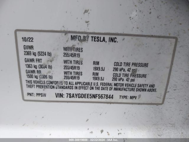 7SAYGDEE5NF567844 Tesla Model Y Long Range Dual Motor All-wheel Drive