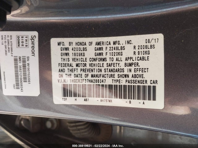 Honda Accord 2017 1HGCR2F37HA286047 Image 22