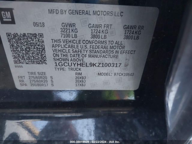 1GCUYHEL9KZ100317 Chevrolet Silverado 1500 High Country