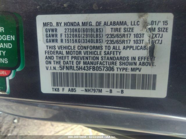 5FNRL5H43FB057306 Honda ODYSSEY EX