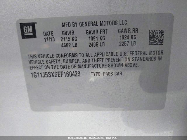 Chevrolet Malibu 2lz 2014 1G11J5SX6EF160423 Image 9