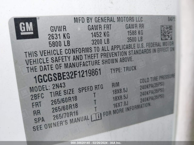 Chevrolet Colorado Lt 2015 1GCGSBE32F1219861 Image 9