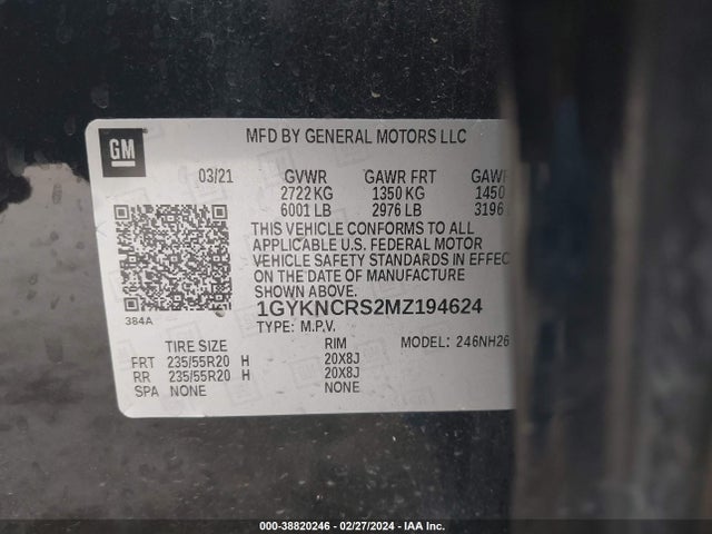 1GYKNCRS2MZ194624 Cadillac Xt5 Fwd Premium Luxury