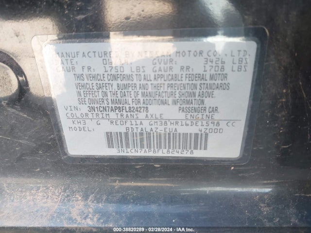 Nissan Versa 1.6 S+ 2015 3N1CN7AP8FL824278 Image 9